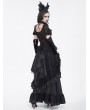 Devil Fashion Black Gothic Gorgeous Tiered Lace Ruffle Trim Maxi Party Skirt