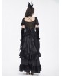 Devil Fashion Black Gothic Gorgeous Tiered Lace Ruffle Trim Maxi Party Skirt