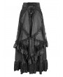 Devil Fashion Black Gothic Gorgeous Tiered Lace Ruffle Trim Maxi Party Skirt