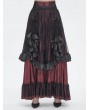 Black and Red Gothic Gorgeous Tiered Lace Ruffle Trim Maxi Party Skirt