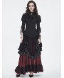 Black and Red Gothic Gorgeous Tiered Lace Ruffle Trim Maxi Party Skirt