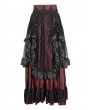 Black and Red Gothic Gorgeous Tiered Lace Ruffle Trim Maxi Party Skirt