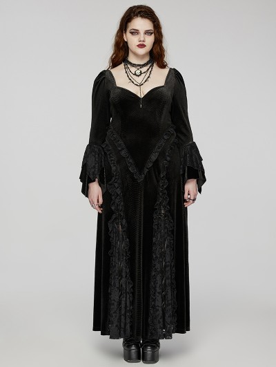 Punk Rave Black Vintage Gothic Velvet Flared Sleeve Plus Size Long Party Dress