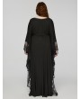 Punk Rave Black Gothic Lace V-Neck Bat Silhouette Loose Plus Size Long Dress