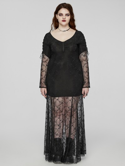 Punk Rave Black Gothic Romantic Goddess Lace Plus Size Long Dress