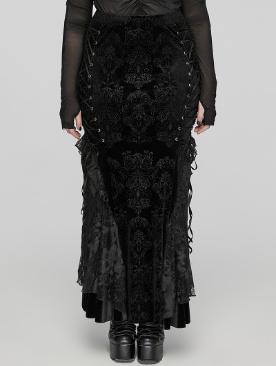 Punk Rave Black Gothic Gorgeous Embossed Velvet Fishtail Plus Size Long Skirt