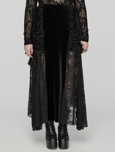 Punk Rave Black Gothic Velvet and Lace Plus Size Sexy Skirt