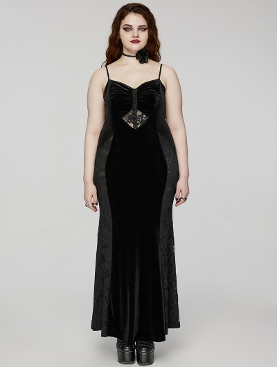 Punk Rave Black Gothic Sexy Elegant Dark Heart Slip Fishtail Plus Size Long Dress