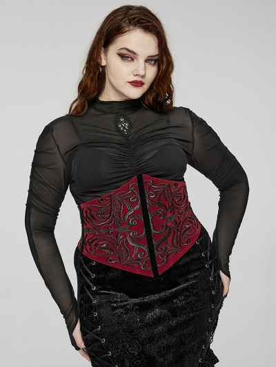 Punk Rave Red Gothic Embroidery Velvet Retro Underbust Corset Plus Size Waistband