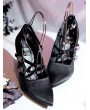 Black Gothic Pointed Rose Buckle Strap High Heel Shoes