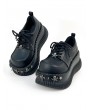 Black Gothic Punk Metal Hardware Lace-Up Rubber Sole Shoes