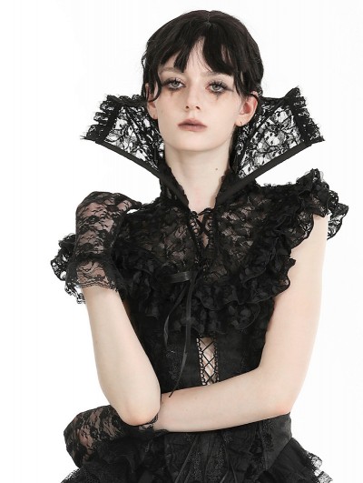 Dark in love Black Gothic Queen Stand-Up Collar Lace Short Cape for Women