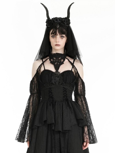 Dark in love Black Gothic Sexy Shoulder Puff Lace Sleeve Cape for Women