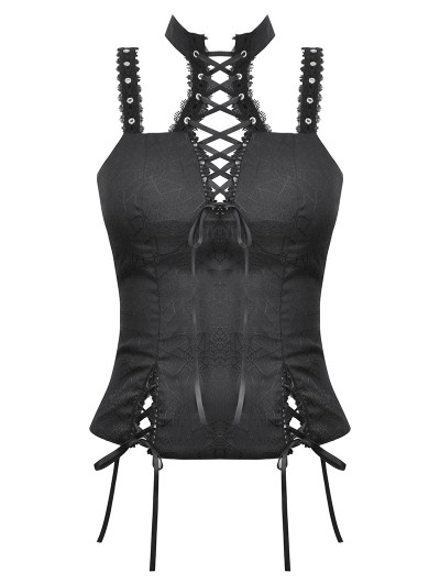 Dark in love Black Gothic Spiderweb Embossed Lace-Up Corset Top for Women