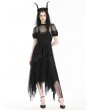 Dark in love Black Gothic Dark Night Elf Winged Hem Mesh Irregular Dress