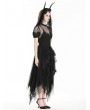 Dark in love Black Gothic Dark Night Elf Winged Hem Mesh Irregular Dress