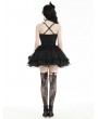 Dark in love Black Swan Gothic Tulle Lace Trim Tiered Short Dress