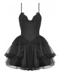 Dark in love Black Swan Gothic Tulle Lace Trim Tiered Short Dress