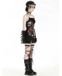 Dark in love Black Gothic Punk Rose Skull Side Drawstring Bodycon Mini Dress