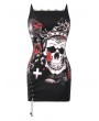 Dark in love Black Gothic Punk Rose Skull Side Drawstring Bodycon Mini Dress