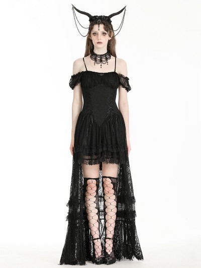 Dark in love Black Gothic Noble Romantic Lace High-Low Party Dress