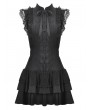 Dark in love Black Gothic Frilly Lace Flutter Sleeve Mini Shirt Dress