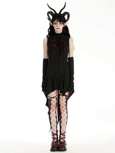 Dark in love Black and Red Little Devil Tail Sleeveless Shirt Dress