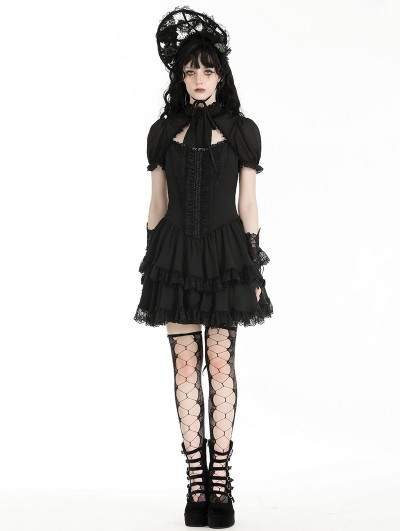 Dark in love Black Gothic Sweet Daily Wear Puff Sleeve Frilly Short Dress