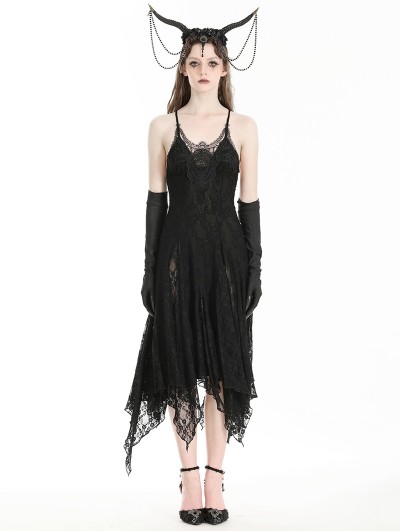 Dark in love Black Gothic Ghostly Mysterious Sexy Lace Irregular Dress