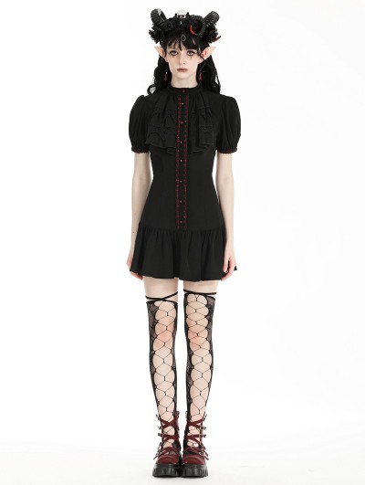 Dark in love Black and Red Gothic Daily Wear Ruffle Short Dress