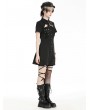 Dark in love Black Gothic Punk Studded Military Hollow Out Shirt Short Dress