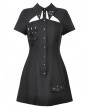 Dark in love Black Gothic Punk Studded Military Hollow Out Shirt Short Dress