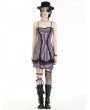 Dark in love Black and Pink Striped Gothic Punk Eyelet Short Dress