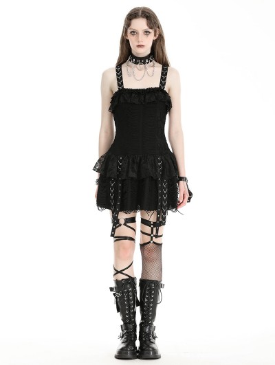 Dark in love Black Gothic Punk Rock Edgy Rebellious Short Ruffle Dress