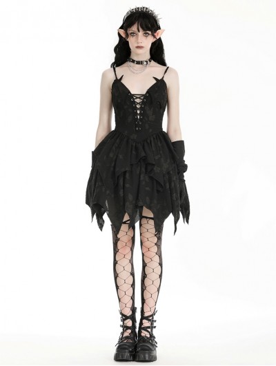 Dark in love Black Gothic Bat Irregular Sexy Short Dress