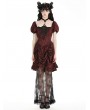 Dark in love Red Gothic Retro Court Lace Spliced Puff Sleeve Dress