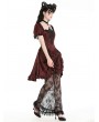 Dark in love Red Gothic Retro Court Lace Spliced Puff Sleeve Dress