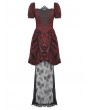 Dark in love Red Gothic Retro Court Lace Spliced Puff Sleeve Dress