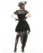 Black Gothic Lace Short Sleeve Tail Party Dress