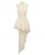 Beige Steampunk Irregular Ruffle Lace Tail Dress