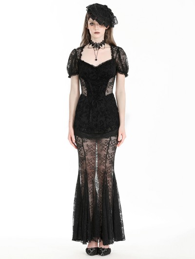 Black Gothic Dark Elegant Sexy See-Through Lace Mermaid Dress