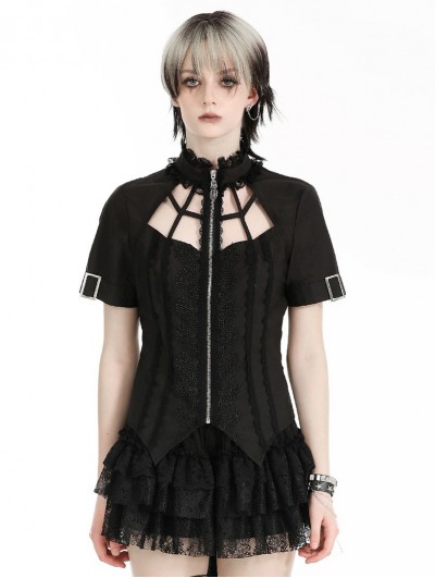 Black Gothic Punk Hollow Out Spider-Shaped Shirt for Women