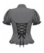 Gray Gothic Academic Striped Double-Breasted Blouse for Women