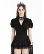 Black Gothic Chiffon Deep V-Neck Ruffles Shorrt Sleeve Blouse for Women