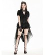 Black Gothic Chiffon Deep V-Neck Ruffles Shorrt Sleeve Blouse for Women