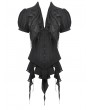 Black Gothic Chiffon Deep V-Neck Ruffles Shorrt Sleeve Blouse for Women