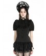 Black Gothic Dolly Ruffled Button Up Short Sleeve Blouse for Women