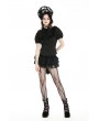 Black Gothic Dolly Ruffled Button Up Short Sleeve Blouse for Women