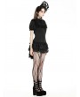 Black Gothic Dolly Ruffled Button Up Short Sleeve Blouse for Women