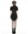 Black Gothic Dolly Ruffled Button Up Short Sleeve Blouse for Women